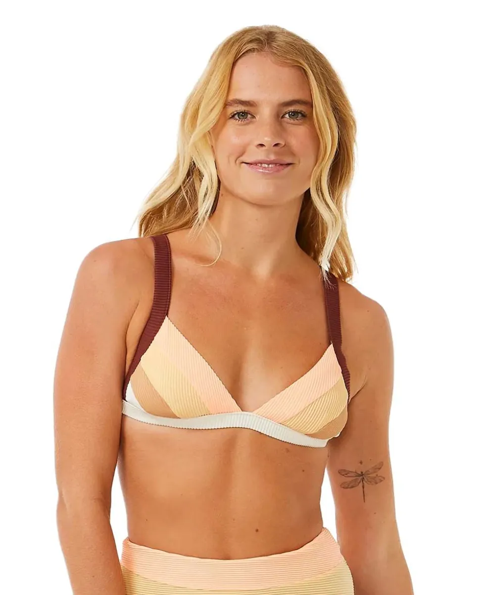 Rip Curl Women's Block Party Spliced Fixed Triangle Bikini Top Bone