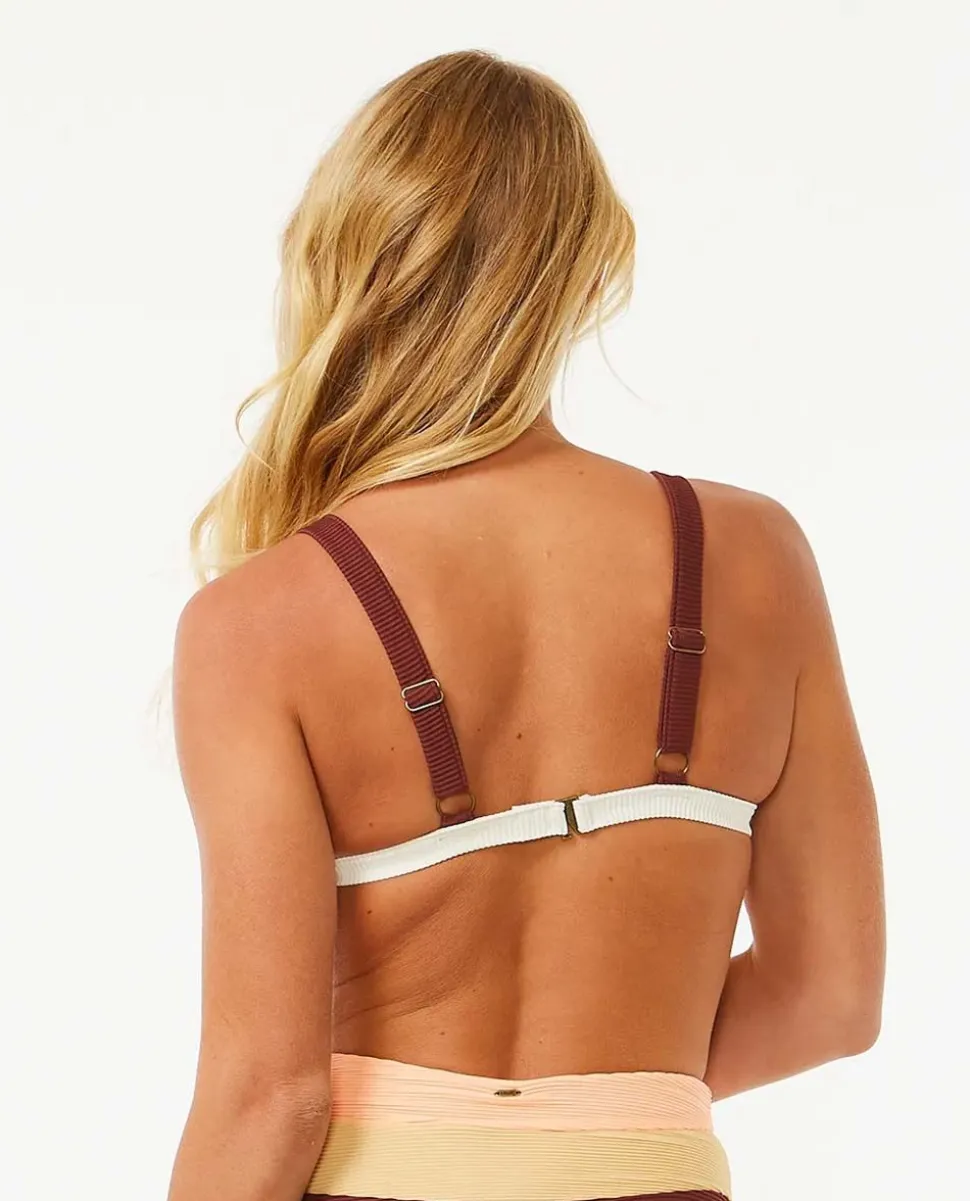 Rip Curl Women's Block Party Spliced Fixed Triangle Bikini Top Bone