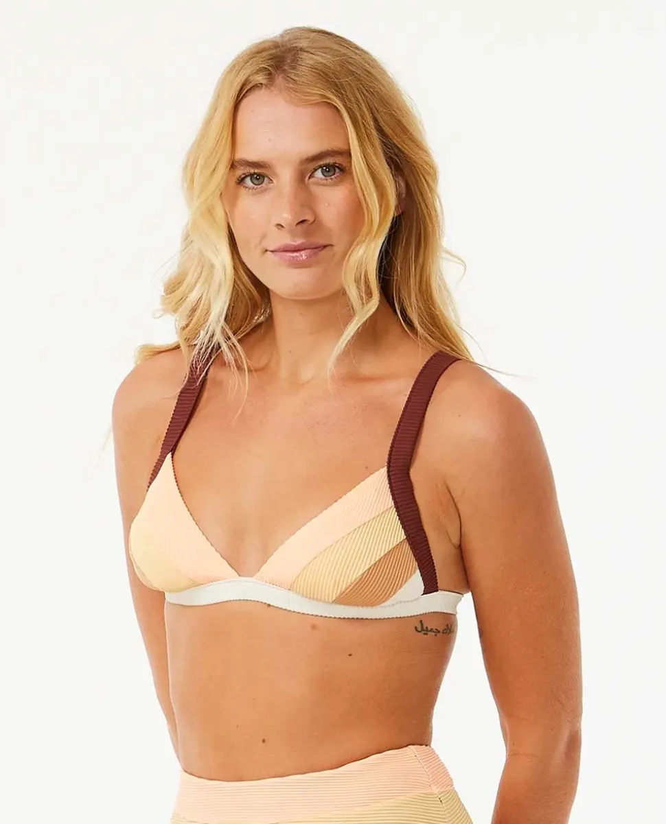 Rip Curl Women's Block Party Spliced Fixed Triangle Bikini Top Bone