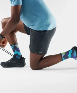 Smartwool Trail Run Summit Sector Print Crew Socks Targeted Cushion Nightfall Blue