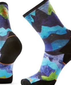 Smartwool Trail Run Summit Sector Print Crew Socks Targeted Cushion Nightfall Blue
