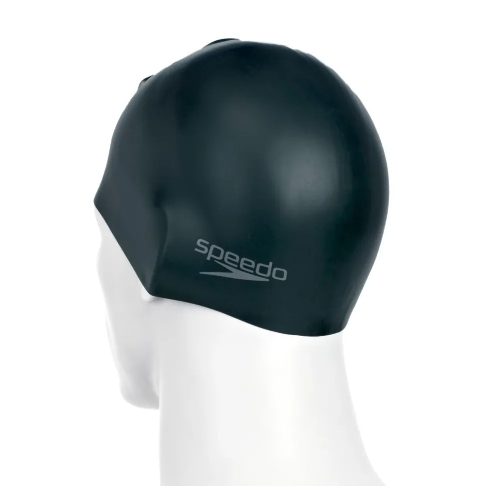 Speedo Plain Moulded Silicone Cap Blk Mop