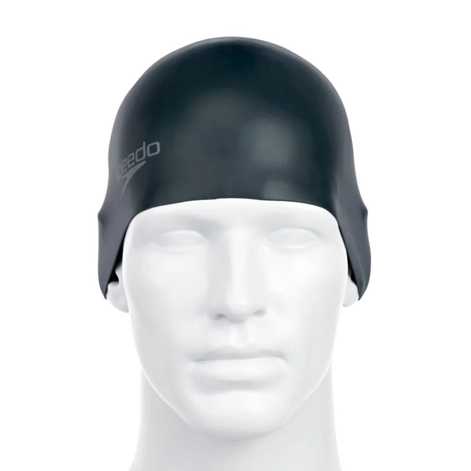 Speedo Plain Moulded Silicone Cap Blk Mop