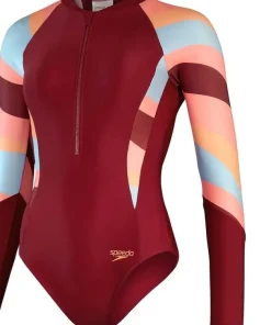 Speedo Women's Long Sleeve Swim Suit Oxblood/Coral