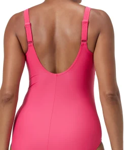 Speedo Womens Shaping Cross Knot 1 Piece Dark Pink
