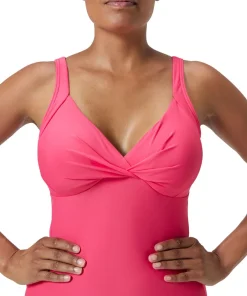 Speedo Womens Shaping Cross Knot 1 Piece Dark Pink