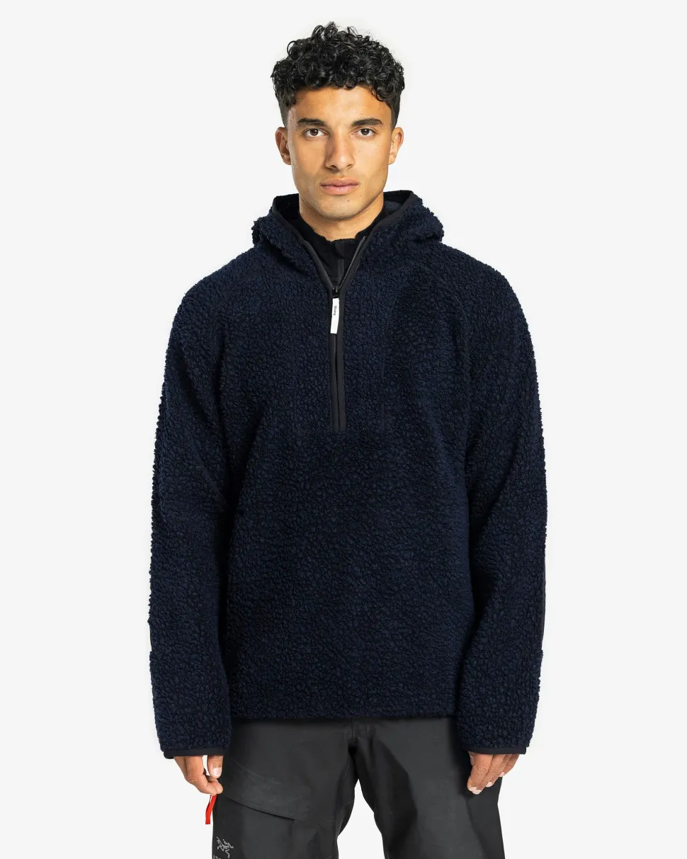 Ulvang Unisex Re Orbit Hooded Half Zip Wool Pile Navy Blue