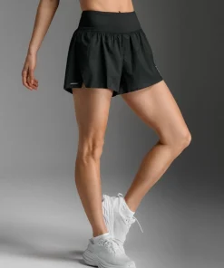 2XU Women's Aero Hi-Rise 2-In-1 3 Inch Shorts Black/silver Reflective