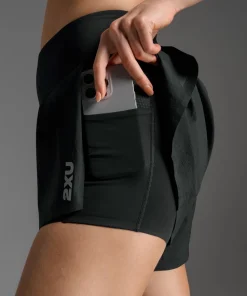 2XU Women's Aero Hi-Rise 2-In-1 3 Inch Shorts Black/silver Reflective