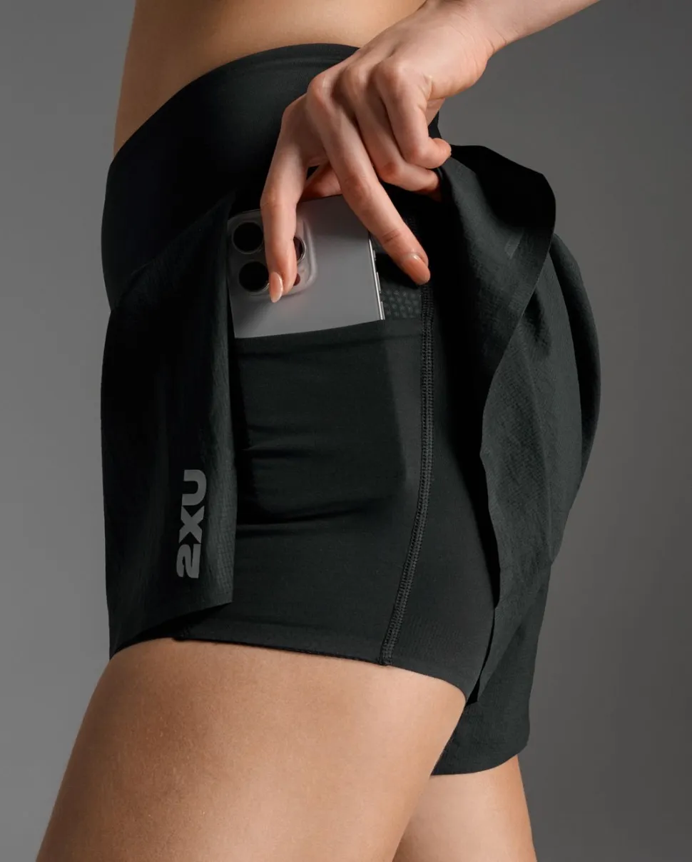 2XU Women's Aero Hi-Rise 2-In-1 3 Inch Shorts Black/silver Reflective