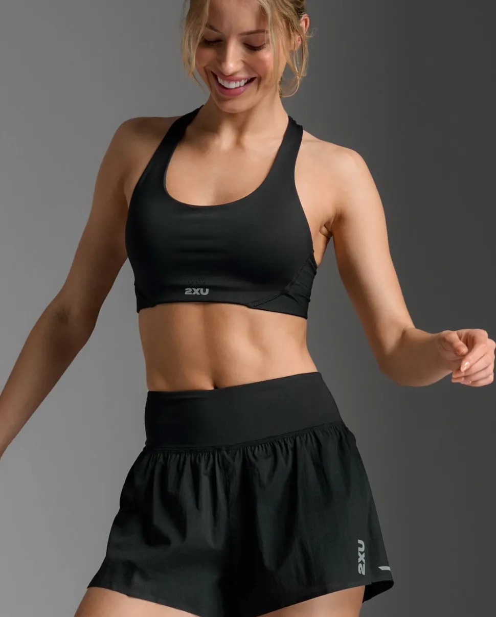 2XU Women's Aero Hi-Rise 2-In-1 3 Inch Shorts Black/silver Reflective