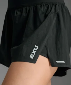 2XU Women's Aero Hi-Rise 2-In-1 3 Inch Shorts Black/silver Reflective