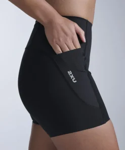 2XU Women's Aero Mesh Hi-Rise Compression 4 Inch Shorts Black/silver Reflective