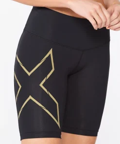 2XU Women's Light Speed Mid-Rise Compression Shorts Black/Gold