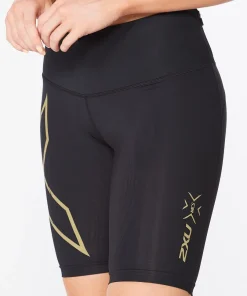 2XU Women's Light Speed Mid-Rise Compression Shorts Black/Gold